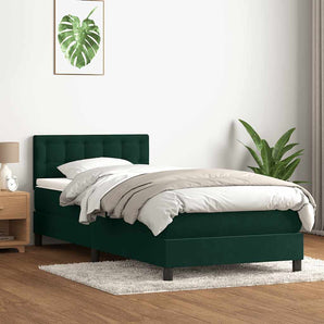 Pat box spring cu saltea, verde închis, 80x220 cm, catifea
