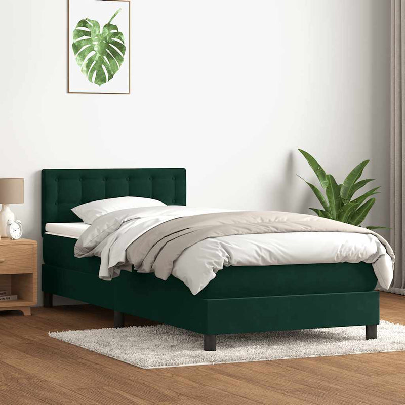 Pat box spring cu saltea, verde închis, 80x220 cm, catifea