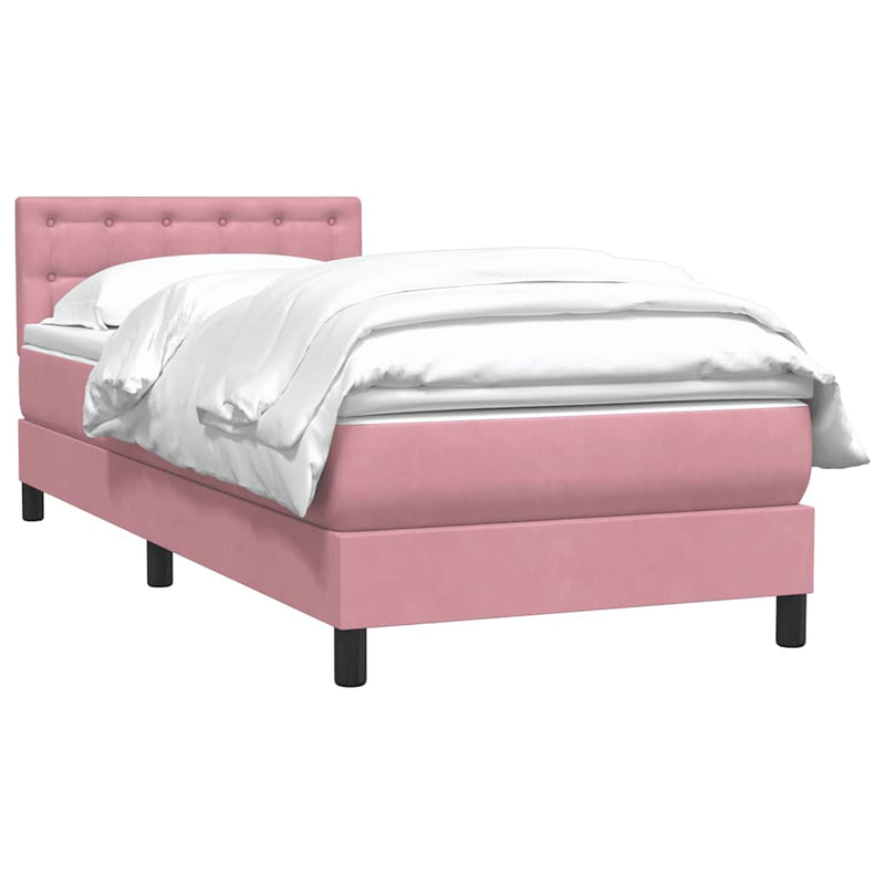 Pat box spring cu saltea, roz, 80x220 cm, catifea
