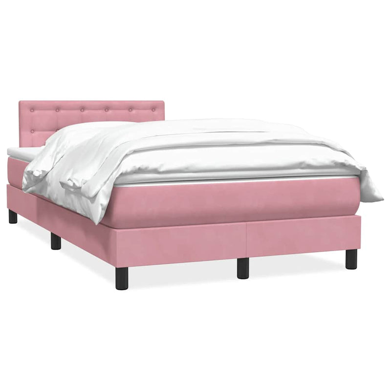 Pat box spring cu saltea, roz, 120x220 cm, catifea