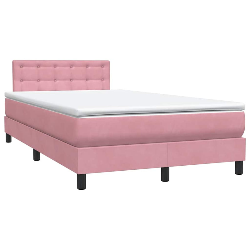 Pat box spring cu saltea, roz, 120x220 cm, catifea