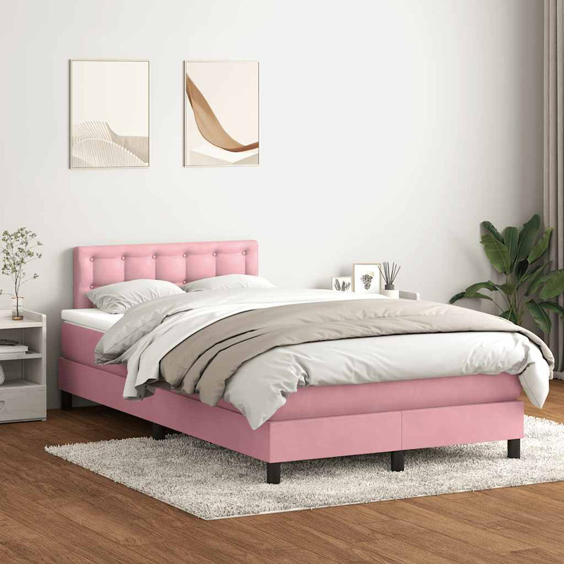 Pat box spring cu saltea, roz, 120x220 cm, catifea