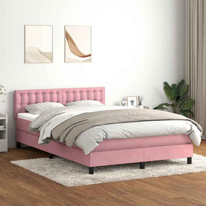 Pat box spring cu saltea, roz, 160x220 cm, catifea