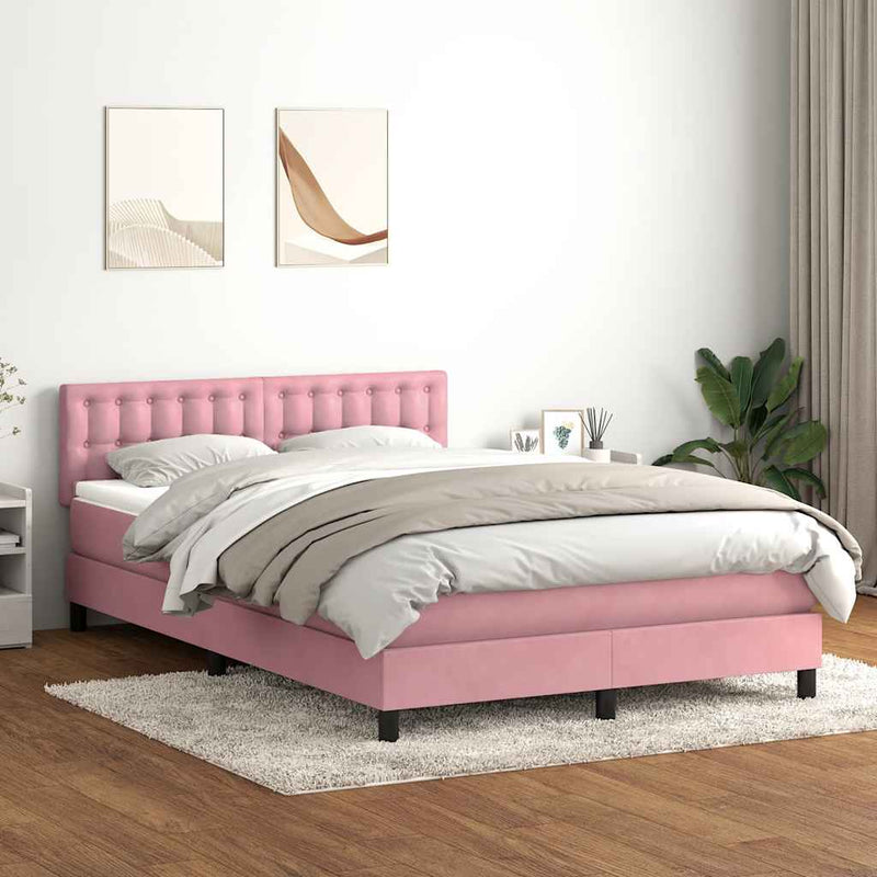 Pat box spring cu saltea, roz, 160x220 cm, catifea