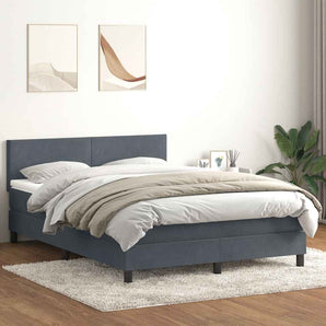 Pat cu arcuri cu saltea și LED, gri închis, 160x210 cm, catifea