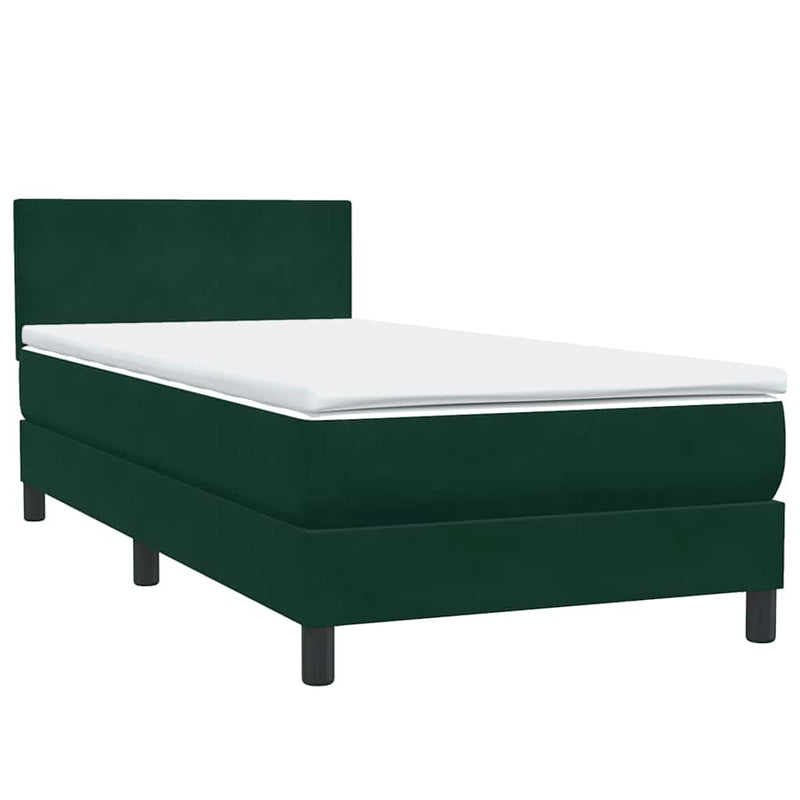 Pat cu arcuri cu saltea și LED, verde închis, 80x220 cm, catifea