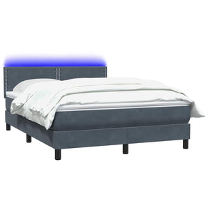 Pat cu arcuri cu saltea și LED, gri închis, 160x210 cm, catifea
