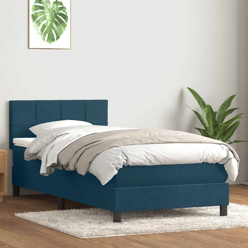 Pat cu arcuri cu saltea și LED, albastru închis, 80x220 cm, catifea