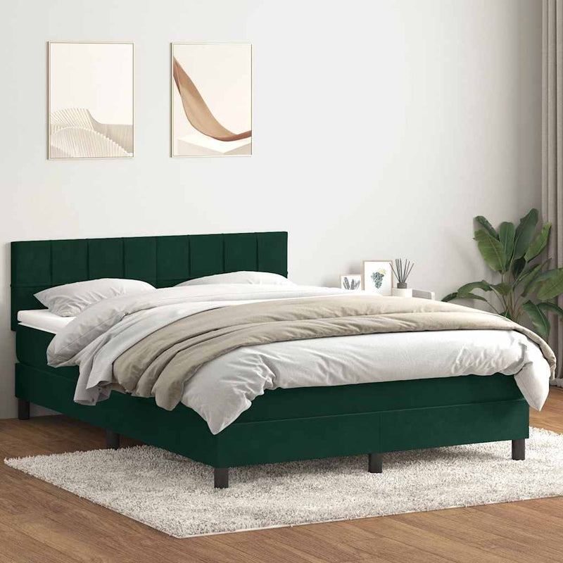 Pat cu arcuri cu saltea și LED, verde închis, 160x220 cm, catifea