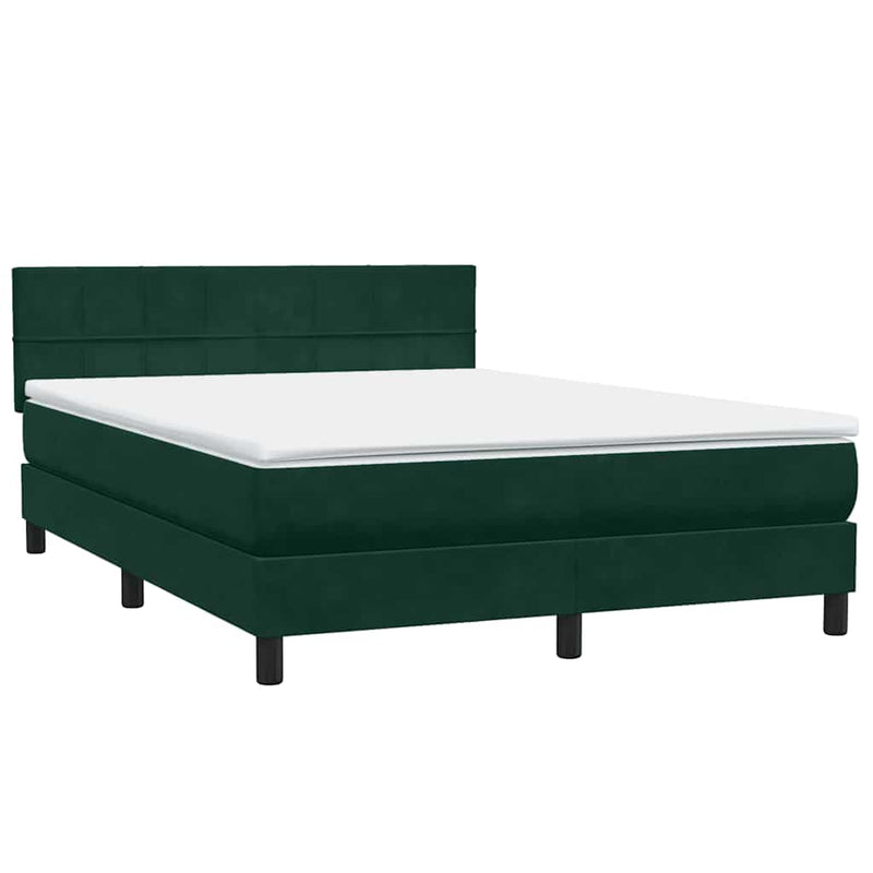 Pat cu arcuri cu saltea și LED, verde închis, 160x220 cm, catifea