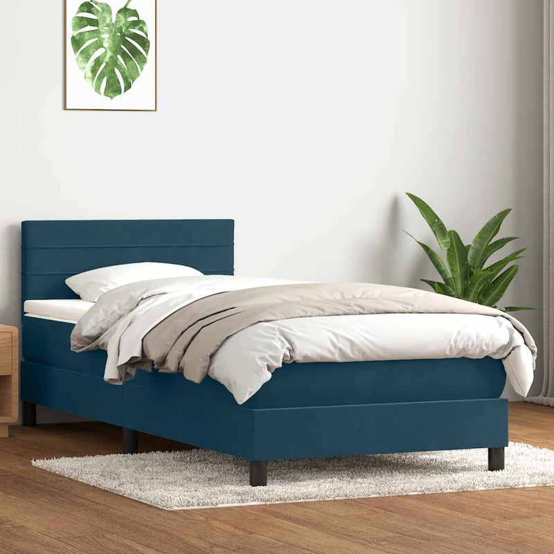 Pat cu arcuri cu saltea și LED, albastru închis, 80x220 cm, catifea
