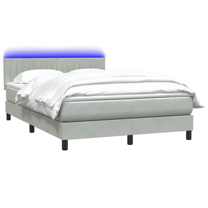 Pat cu arcuri cu saltea și LED, gri deschis, 160x210 cm, catifea