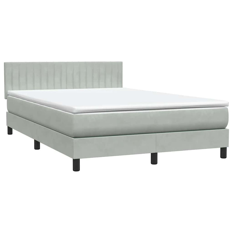 Pat cu arcuri cu saltea și LED, gri deschis, 160x210 cm, catifea
