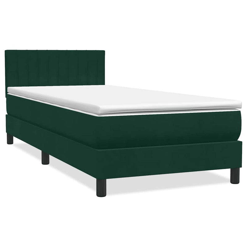 Pat cu arcuri cu saltea și LED, verde închis, 80x220 cm, catifea