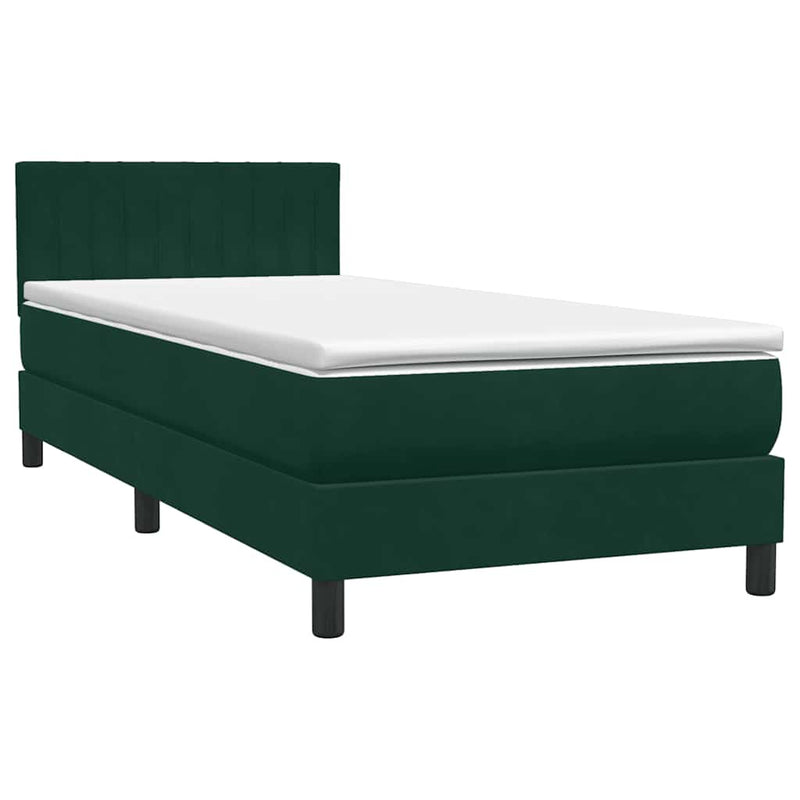 Pat cu arcuri cu saltea și LED, verde închis, 80x220 cm, catifea