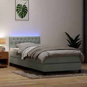 Pat cu arcuri cu saltea și LED, gri deschis, 80x220 cm, catifea