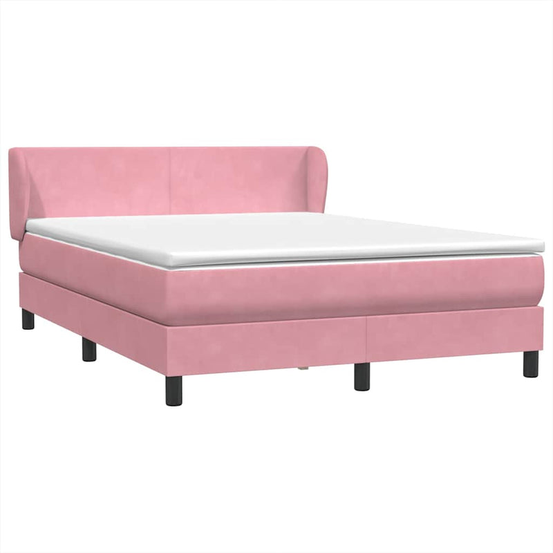 Pat box spring cu saltea, roz, 140x210 cm, catifea