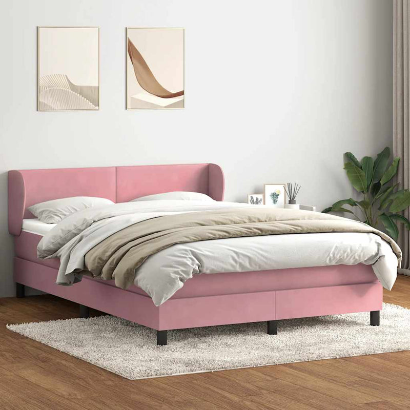 Pat box spring cu saltea, roz, 140x210 cm, catifea