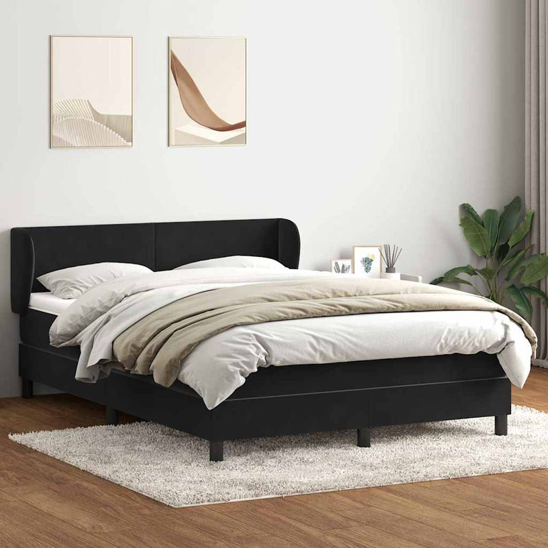 Pat box spring cu saltea, negru, 160x210 cm, catifea