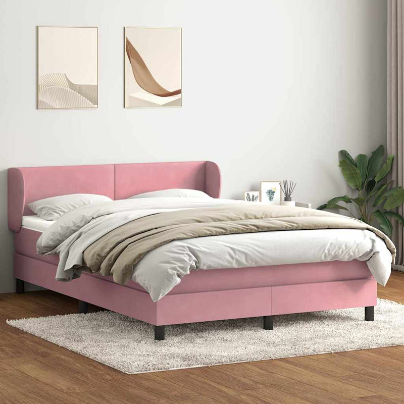 Pat box spring cu saltea, roz, 160x210 cm, catifea