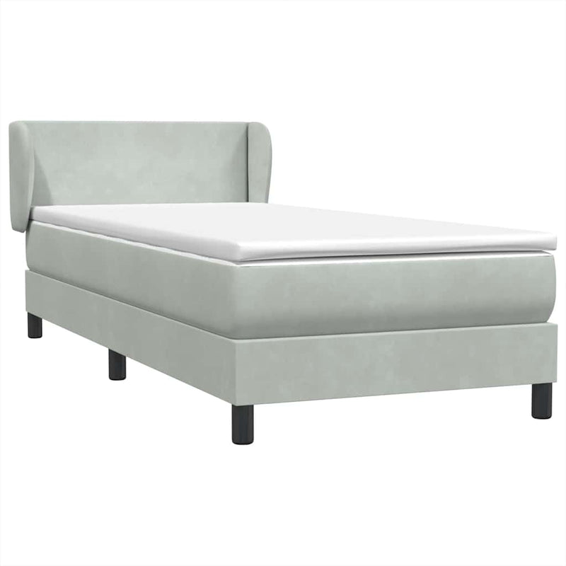 Pat box spring cu saltea, gri deschis, 80x220 cm, catifea