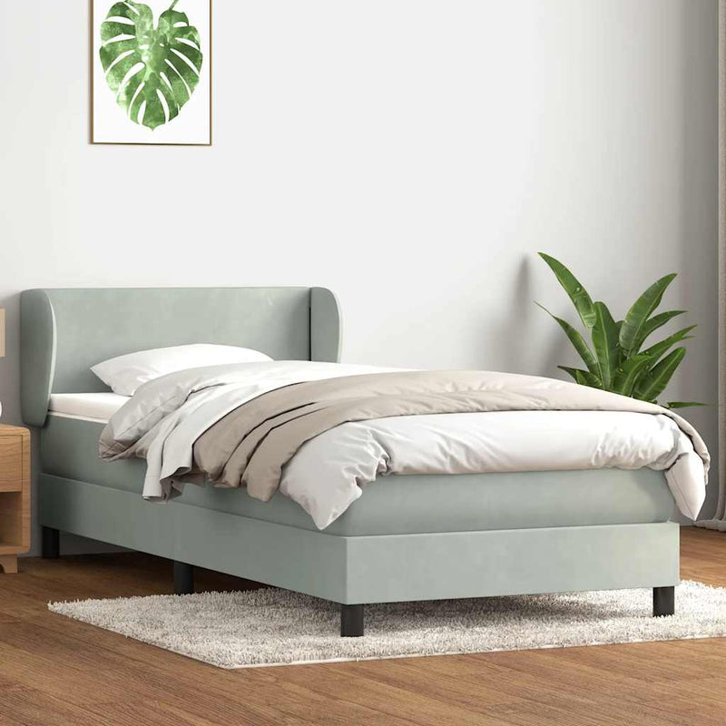 Pat box spring cu saltea, gri deschis, 80x220 cm, catifea