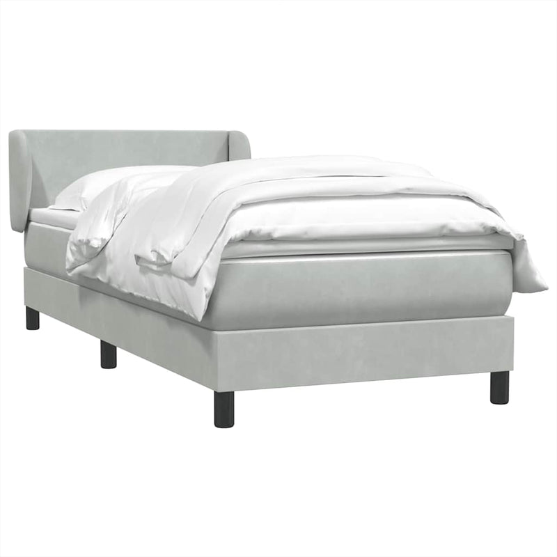 Pat box spring cu saltea, gri deschis, 80x220 cm, catifea