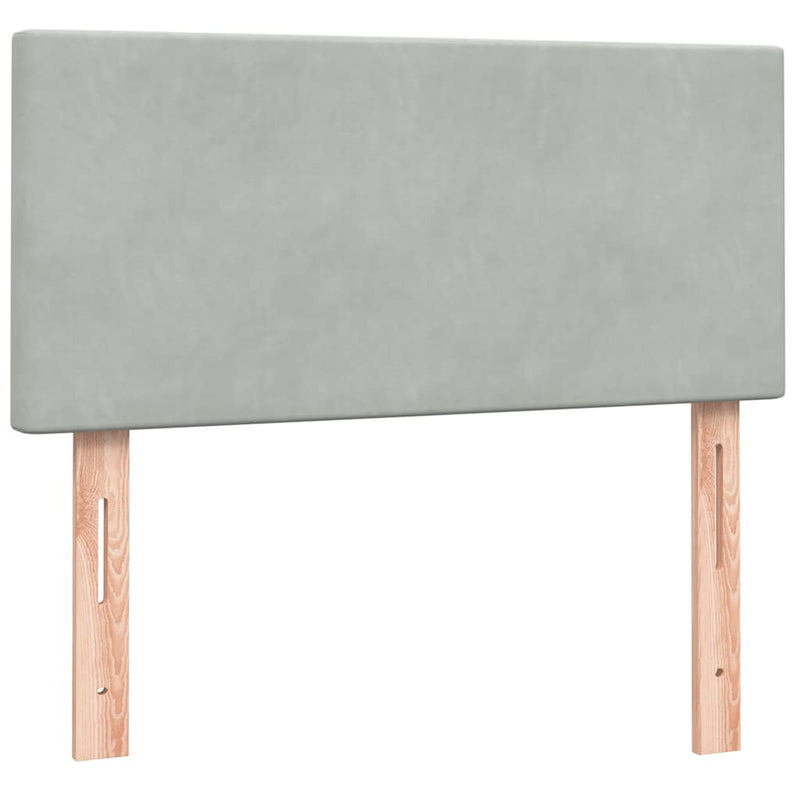 Pat box spring cu saltea, gri deschis, 80x220 cm, catifea