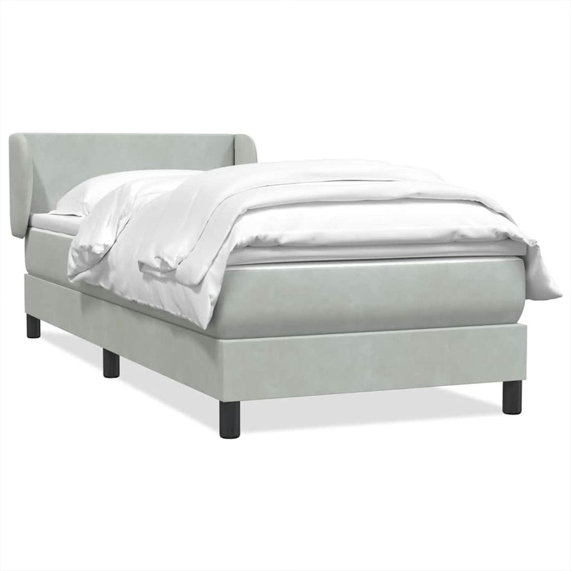Pat box spring cu saltea, gri deschis, 80x220 cm, catifea