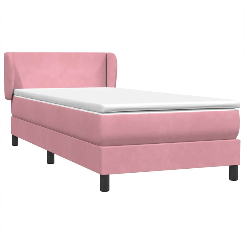 Pat box spring cu saltea, roz, 80x220 cm, catifea