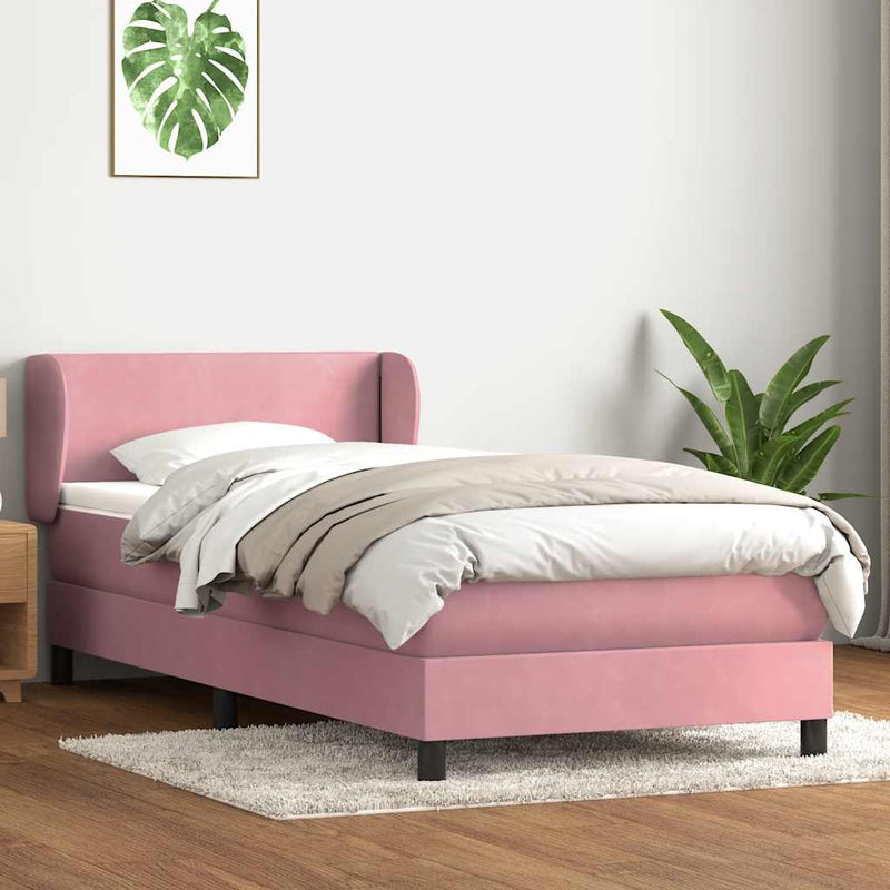 Pat box spring cu saltea, roz, 80x220 cm, catifea
