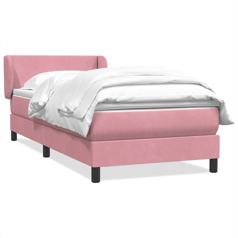 Pat box spring cu saltea, roz, 80x220 cm, catifea