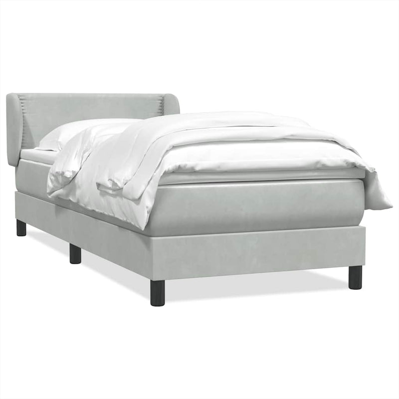 Pat box spring cu saltea, gri deschis, 80x210 cm, catifea