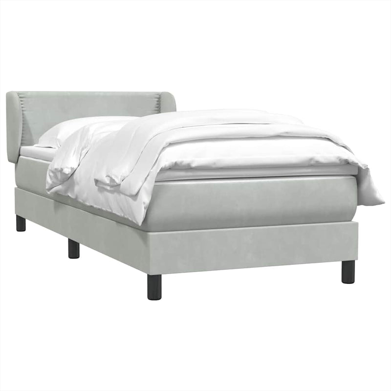 Pat box spring cu saltea, gri deschis, 80x210 cm, catifea
