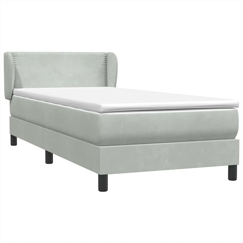 Pat box spring cu saltea, gri deschis, 80x210 cm, catifea