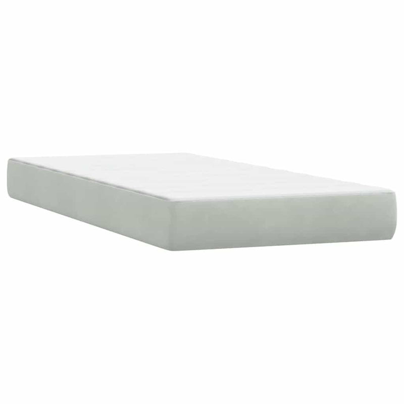 Pat box spring cu saltea, gri deschis, 80x210 cm, catifea
