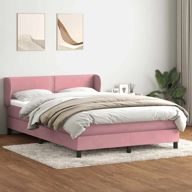 Pat box spring cu saltea, roz, 160x210 cm, catifea