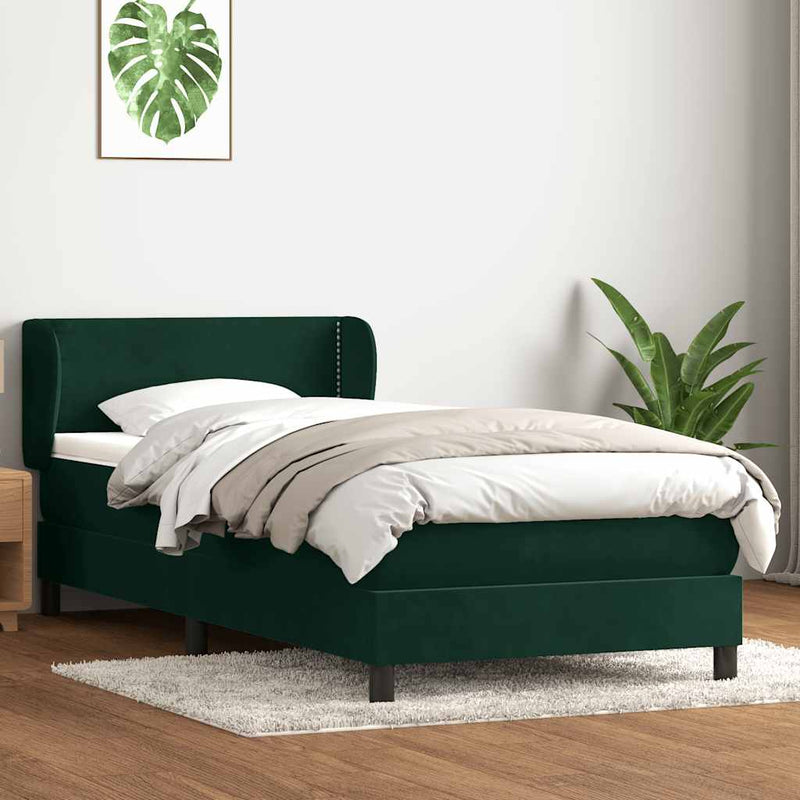 Pat box spring cu saltea, verde închis, 80x220 cm, catifea