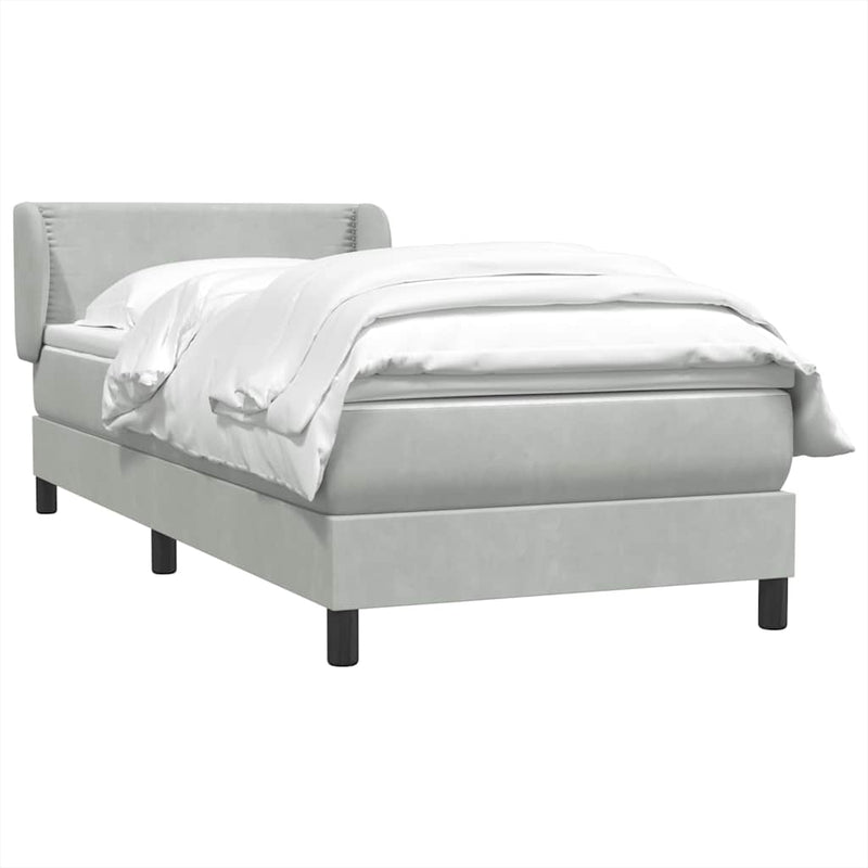 Pat box spring cu saltea, gri deschis, 90x220 cm, catifea