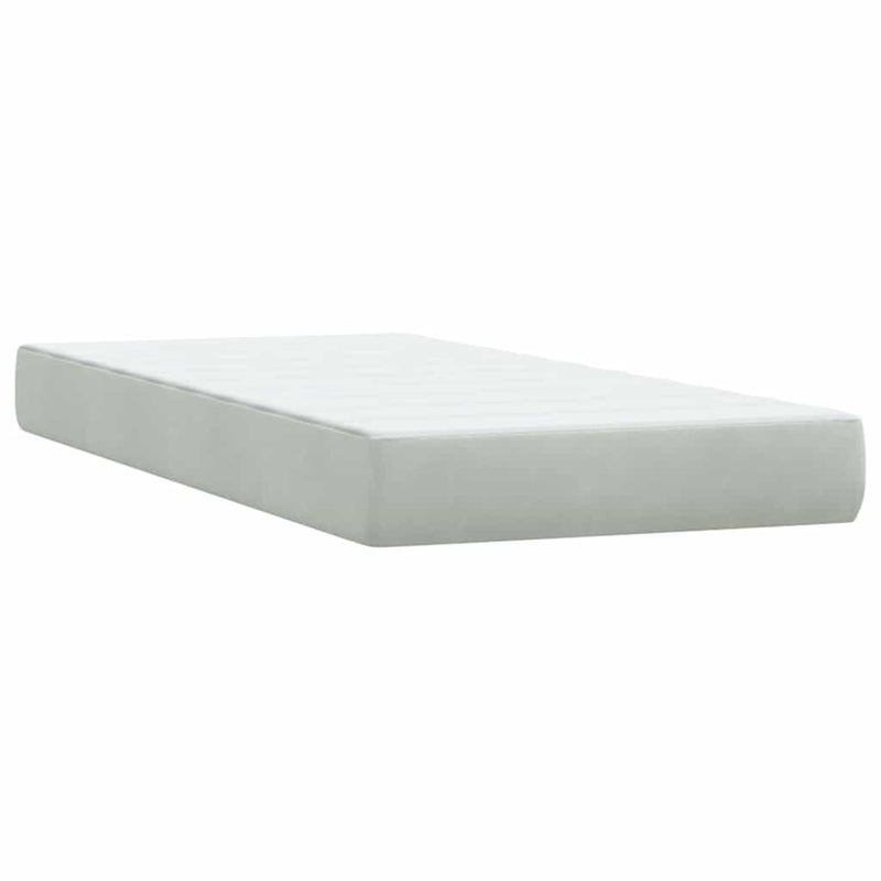 Pat box spring cu saltea, gri deschis, 90x220 cm, catifea