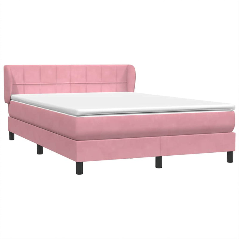 Pat box spring cu saltea, roz, 140x210 cm, catifea