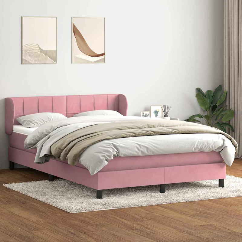 Pat box spring cu saltea, roz, 140x210 cm, catifea
