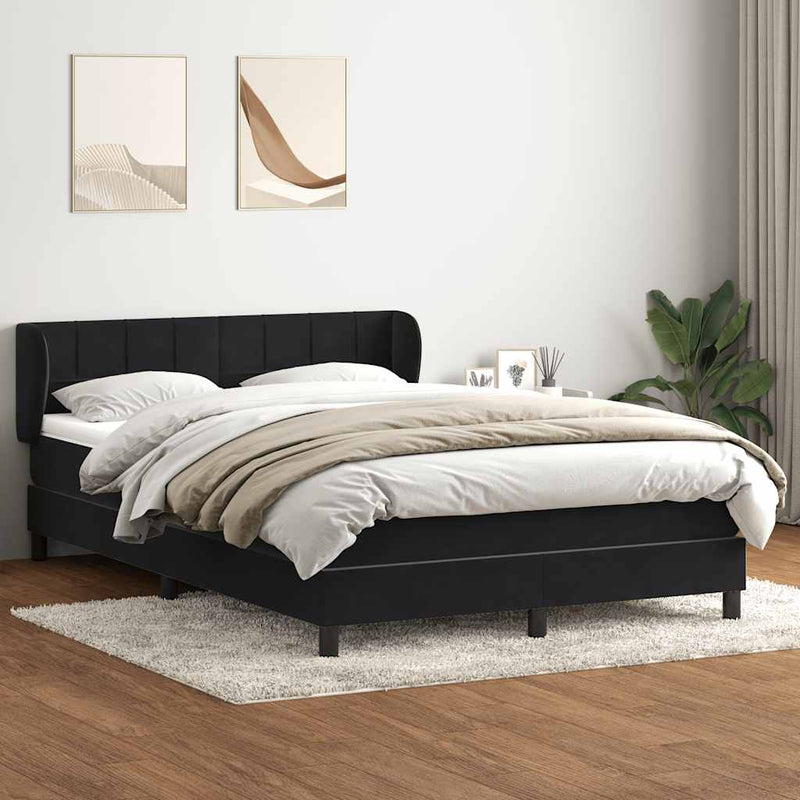 Pat box spring cu saltea, negru, 160x210 cm, catifea