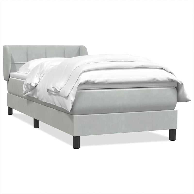 Pat box spring cu saltea, gri deschis, 80x220 cm, catifea