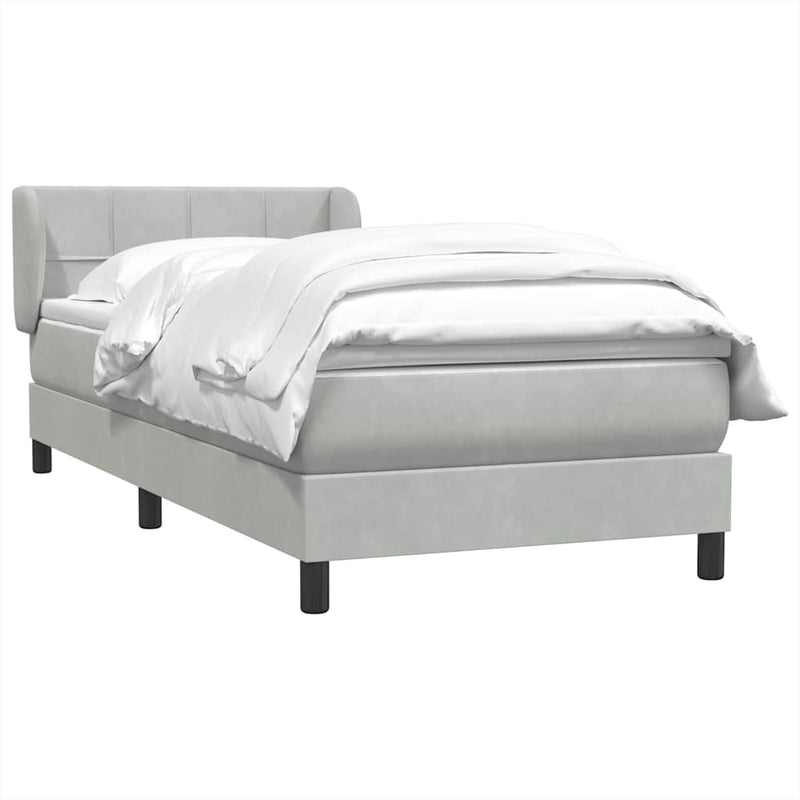 Pat box spring cu saltea, gri deschis, 80x220 cm, catifea