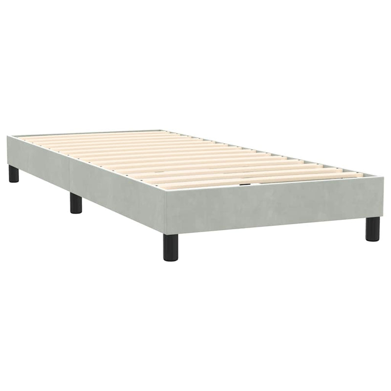 Pat box spring cu saltea, gri deschis, 80x220 cm, catifea