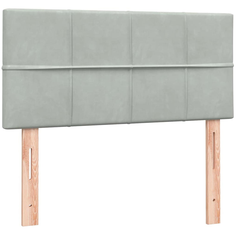 Pat box spring cu saltea, gri deschis, 80x220 cm, catifea