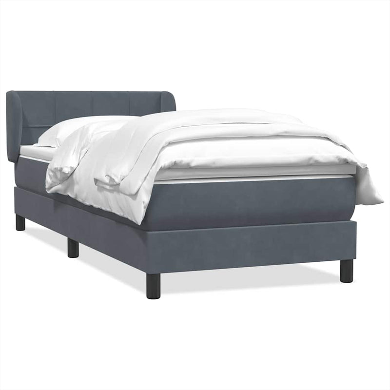 Pat box spring cu saltea, gri închis, 80x220 cm, catifea