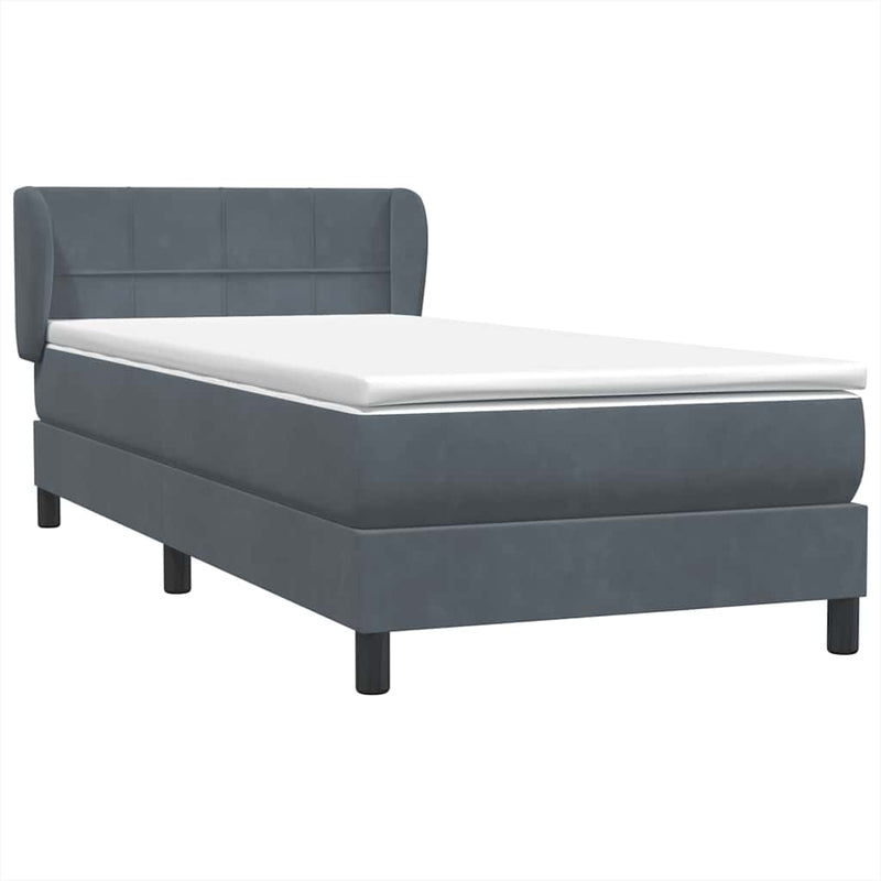 Pat box spring cu saltea, gri închis, 80x220 cm, catifea