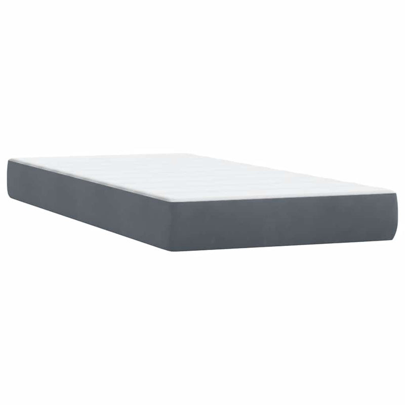 Pat box spring cu saltea, gri închis, 80x220 cm, catifea